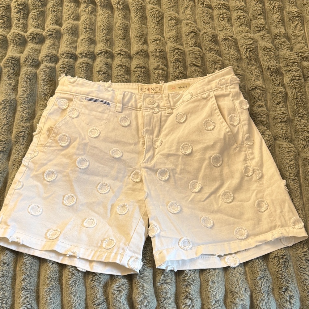 Anthropologie “Chino” Relaxed White Embroidered Women's Shorts